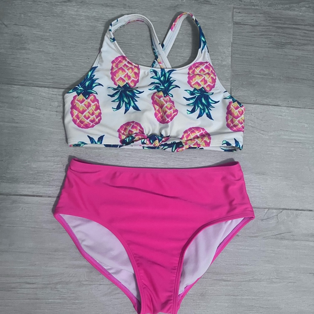 Pineapple Print Kids Swim Set - Pink